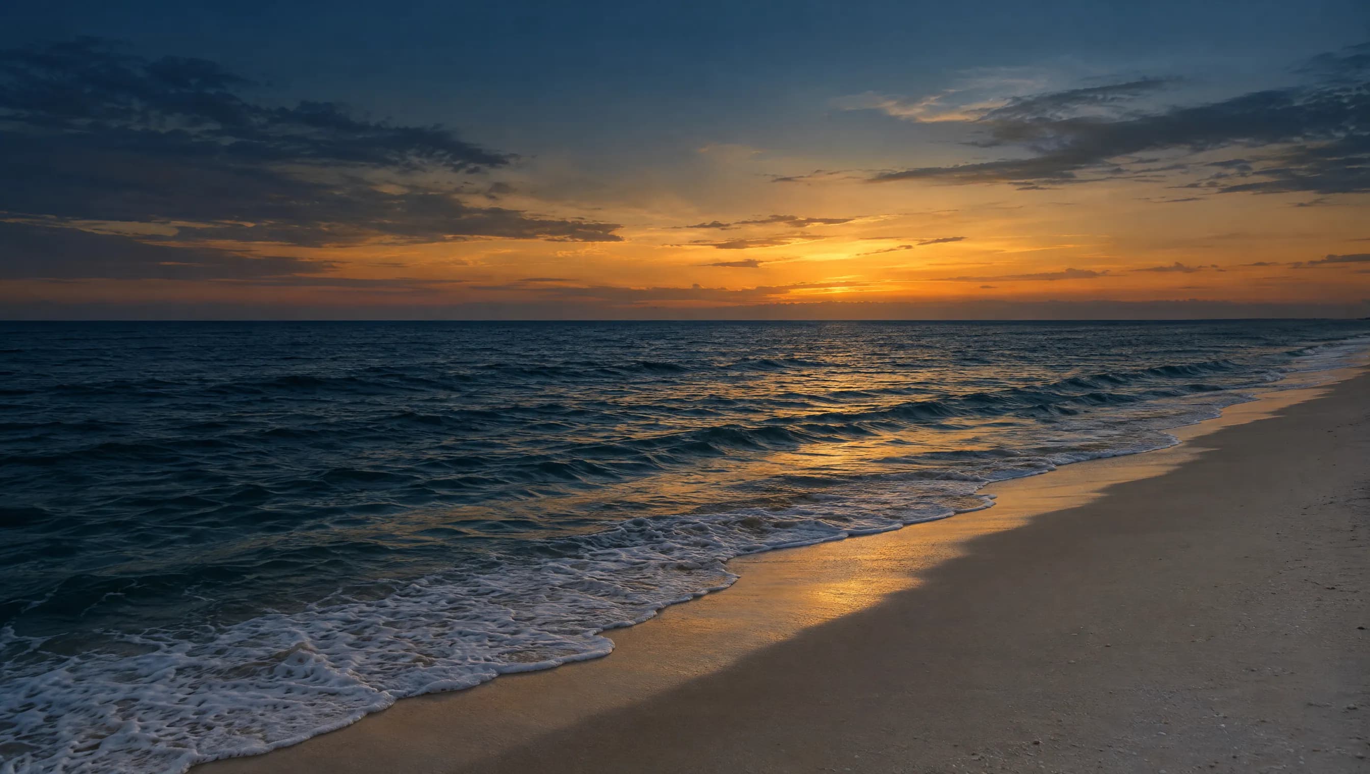 An empty shoreline at dusk